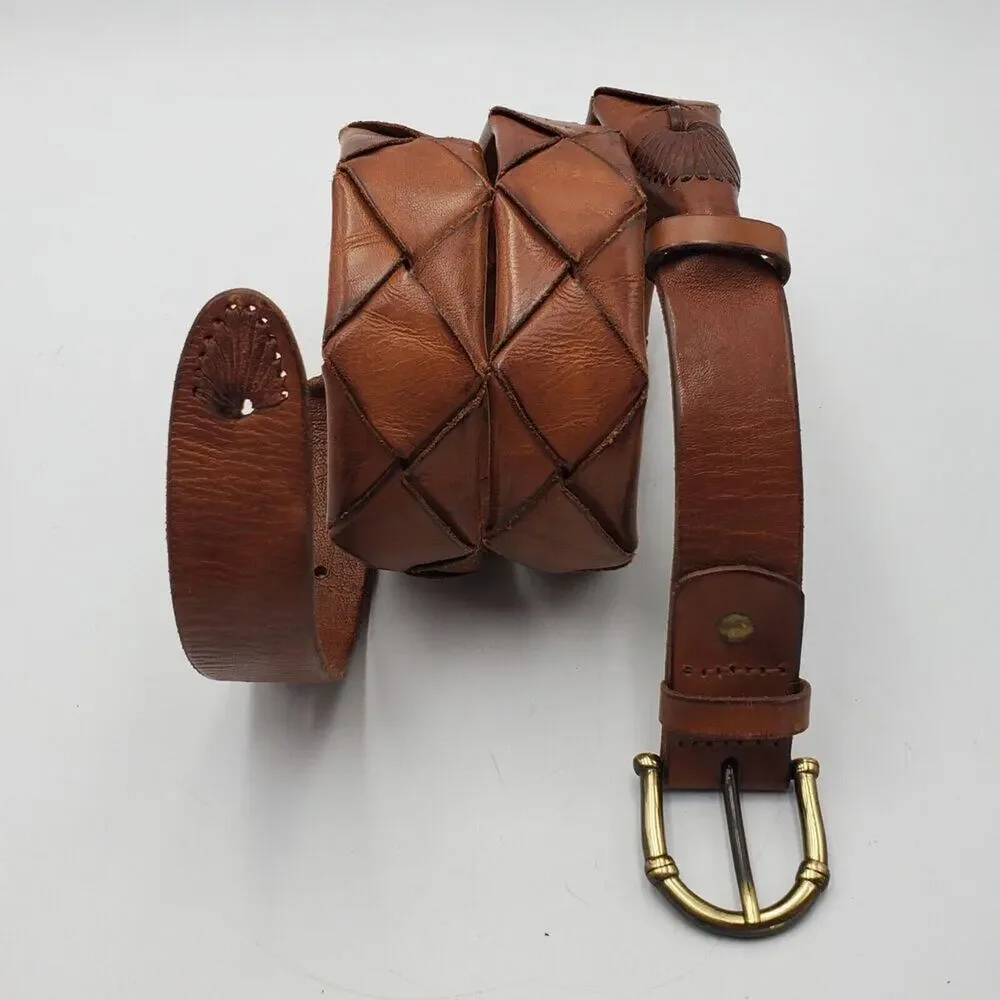 Vintage Woven Leather Belt Brown Adjustable‎ La Franch'e Paris Western European